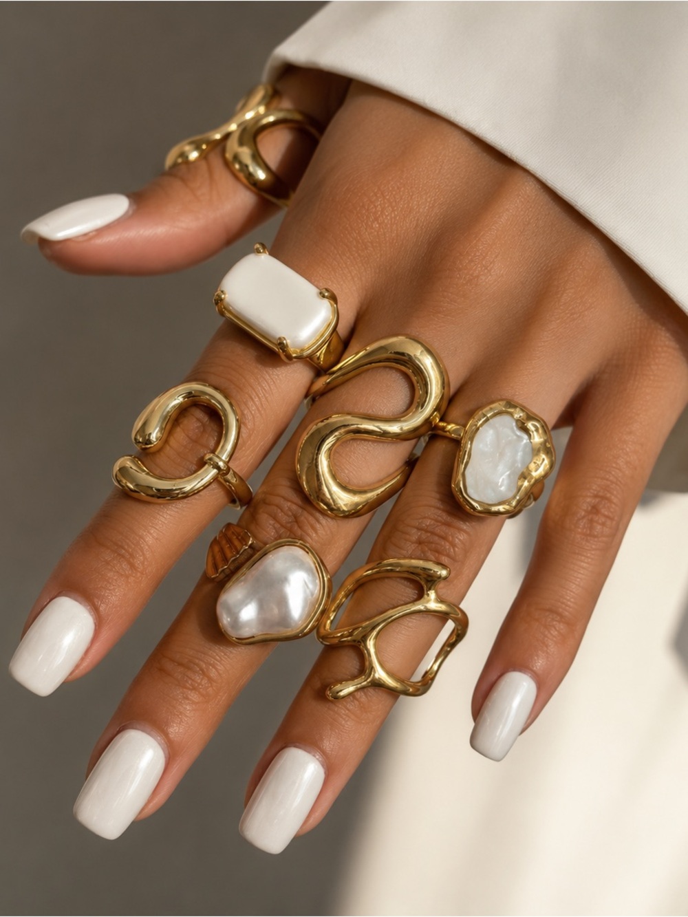 Gold & Pearl Ring Set - Picture 1 of 7